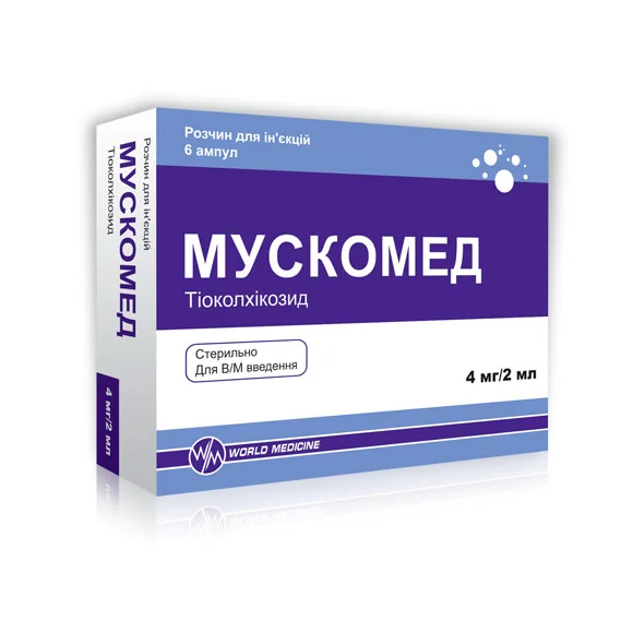 МУСКОМЕД розчин для ін’єкцій — Забезпечує потужну міорелаксацію, аналгетичну та протизапальну активність. Терапія болісних м’язових
